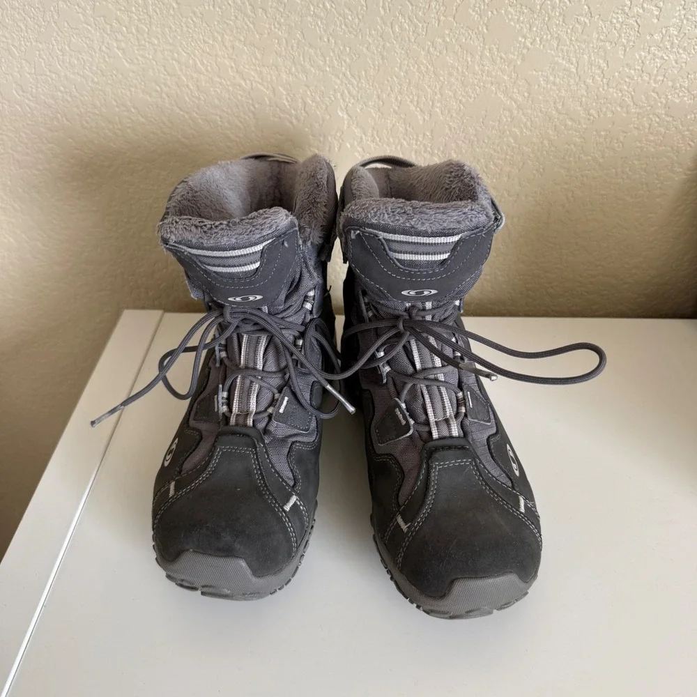 Salomon Winter Boots Women Size 6.5 Grey Waterproof Thinsulate ‎ Insulated Fur